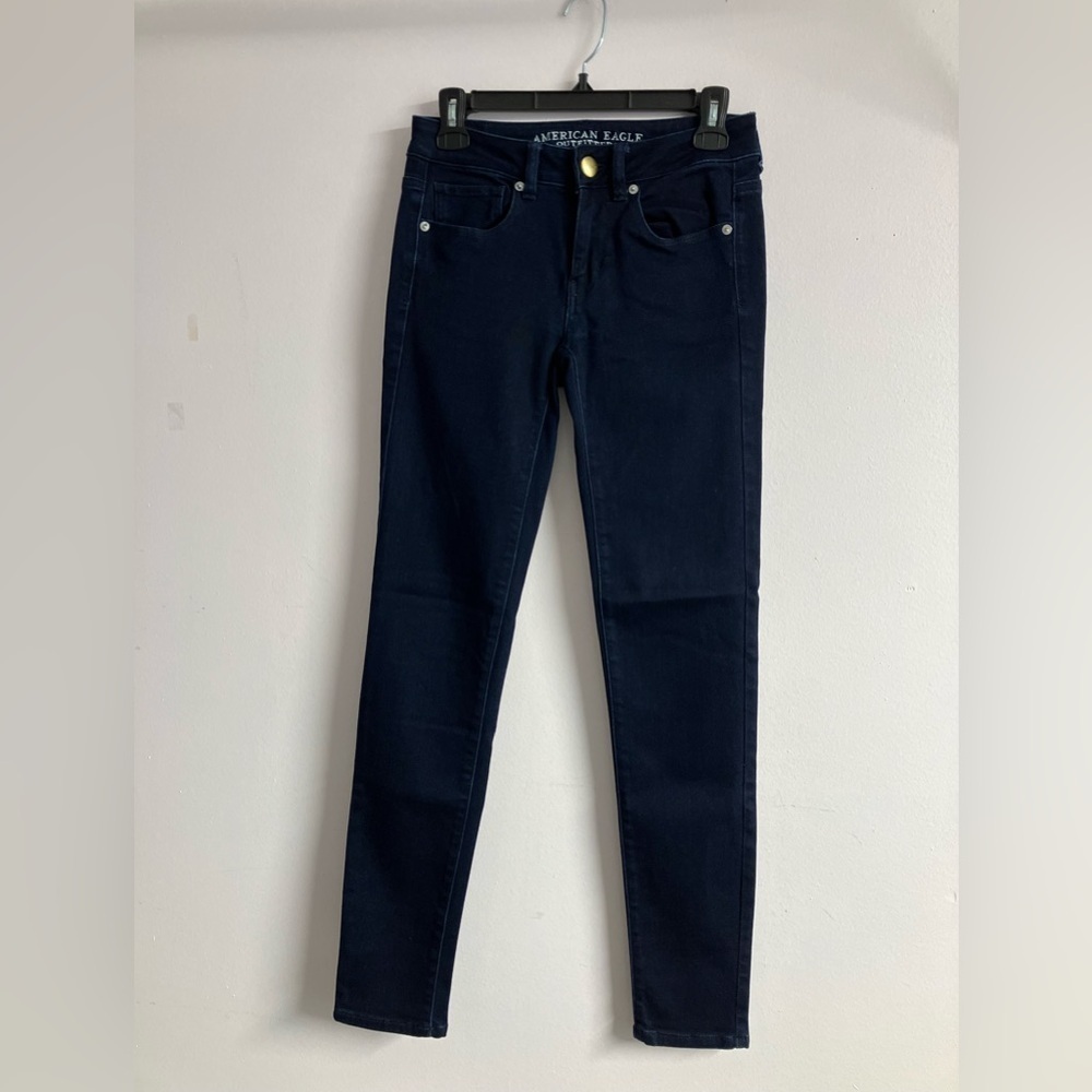 American Eagle Outfitters Women’s Skinny Pants, Dark Blue, 2 Long